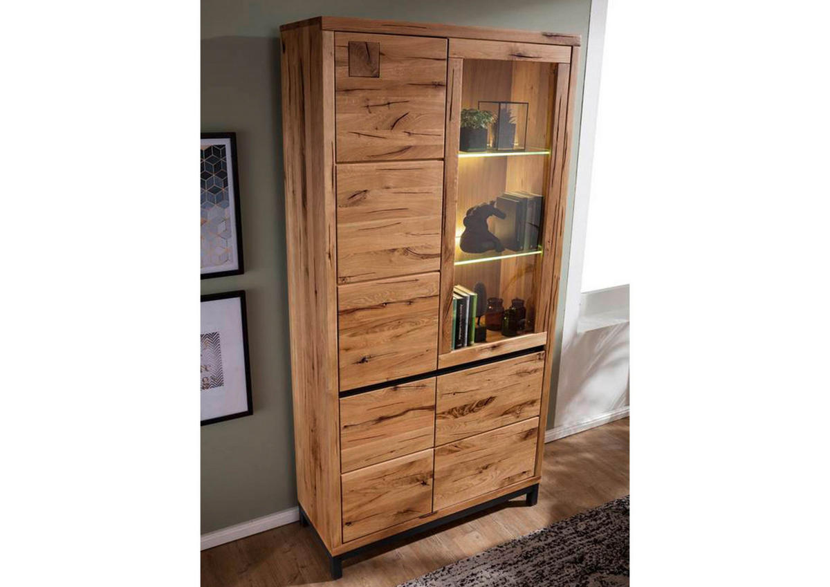 VITRINE Wildeiche 103x40x205 natur geölt VILLANDERS #101 - Naturfarben, Holz (103/205/40cm) - Massivmoebel24
