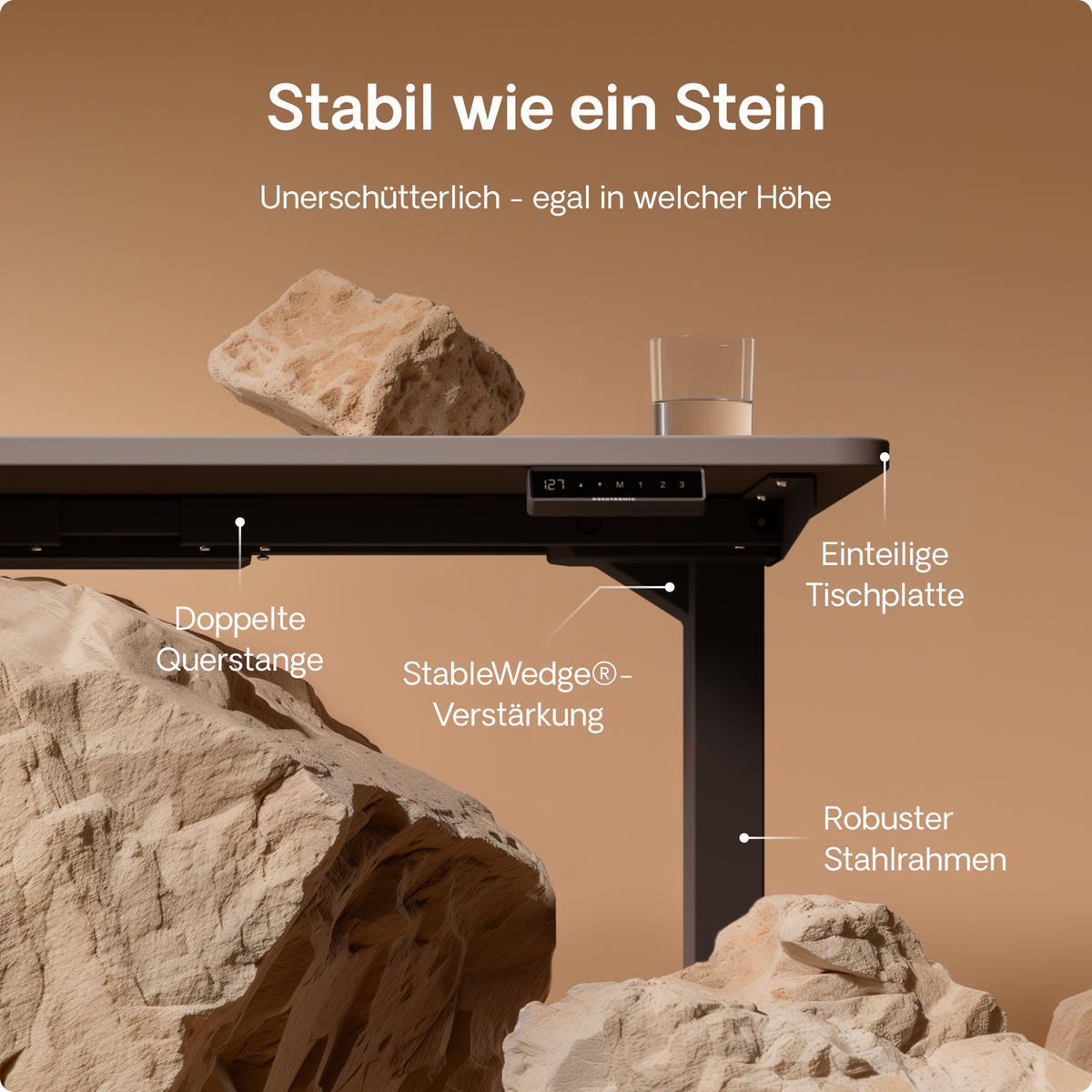 SCHREIBTISCH Elektrisch Höhenverstellbarer HomePro 140x70cm Schwarz/Grau mit Memory-Funktion, Anti-Kollisions Technologie - Schwarz/Grau, Holzwerkstoff (70/140/62cm) - Desktronic