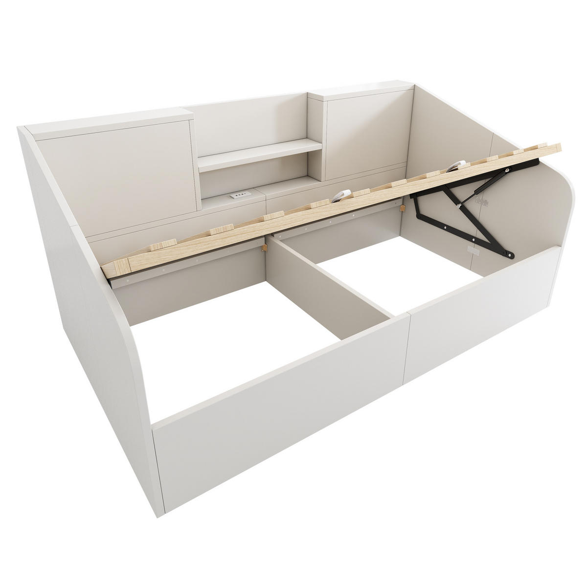 TAGESBETT 90/190 cm Weiß aus Massivholz mit Hydraulik-Stauraum - Weiß, Holzwerkstoff (90/190cm) - OKWISH