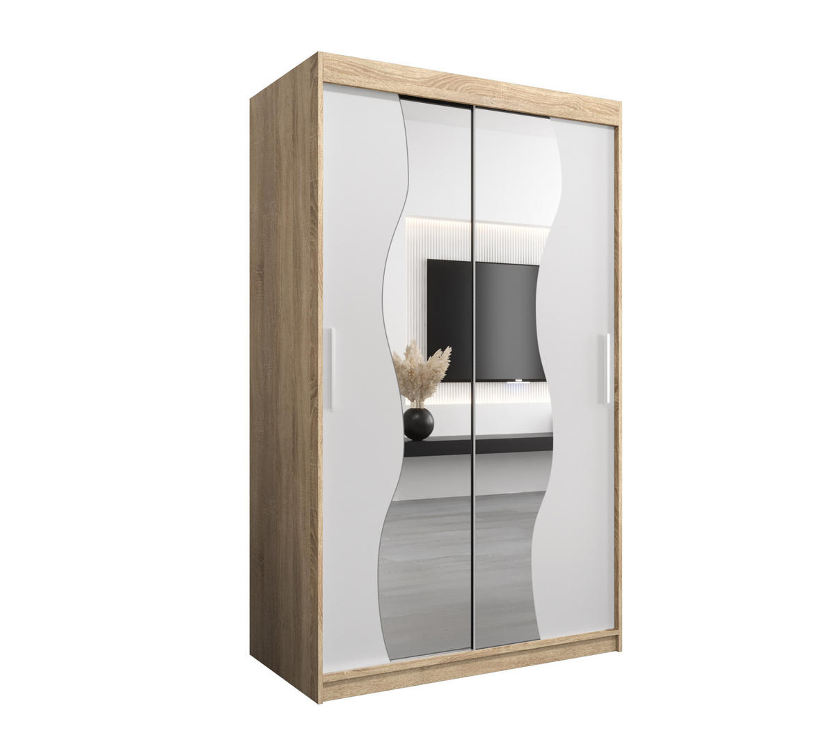 SCHWEBETÜRENSCHRANK 200/120/62 2-türig - Silberfarben/Weiß, Holz/Kunststoff (120/200/62cm) - Abiks Möbel