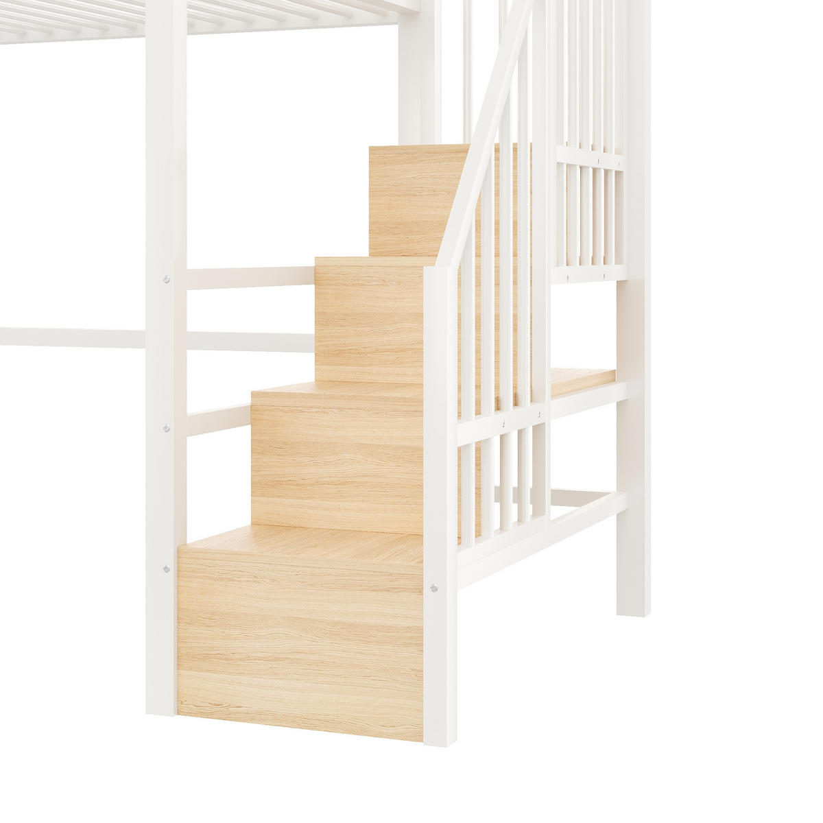 HOCHBETT mit LED und Stauraumtreppe 90x200 cm Metall/MDF Weiß - Weiß, Metall (90/200cm) - Meubliv