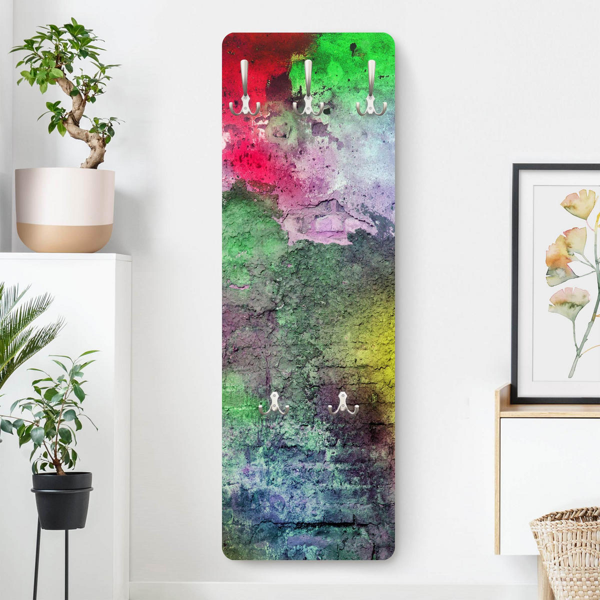 WANDGARDEROBE - Bunte besprühte alte Wand aus Backstein 34/105 cm - Multicolor, Holzwerkstoff (34/105/1.6cm) - Bilderwelten