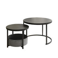 COUCHTISCH-SET DE-37291 2er-Set rund mit Aufbewahrungstasche Schwarz - Schwarz, Metall (70/70/49cm) - ComfortXL
