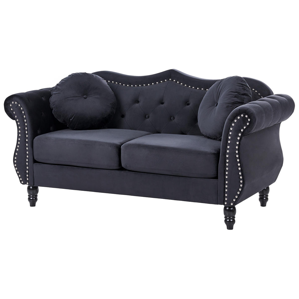 2-SITZER-SOFA Samtstoff Schwarz Skien - Schwarz, Textil (166/86/83cm) - Beliani