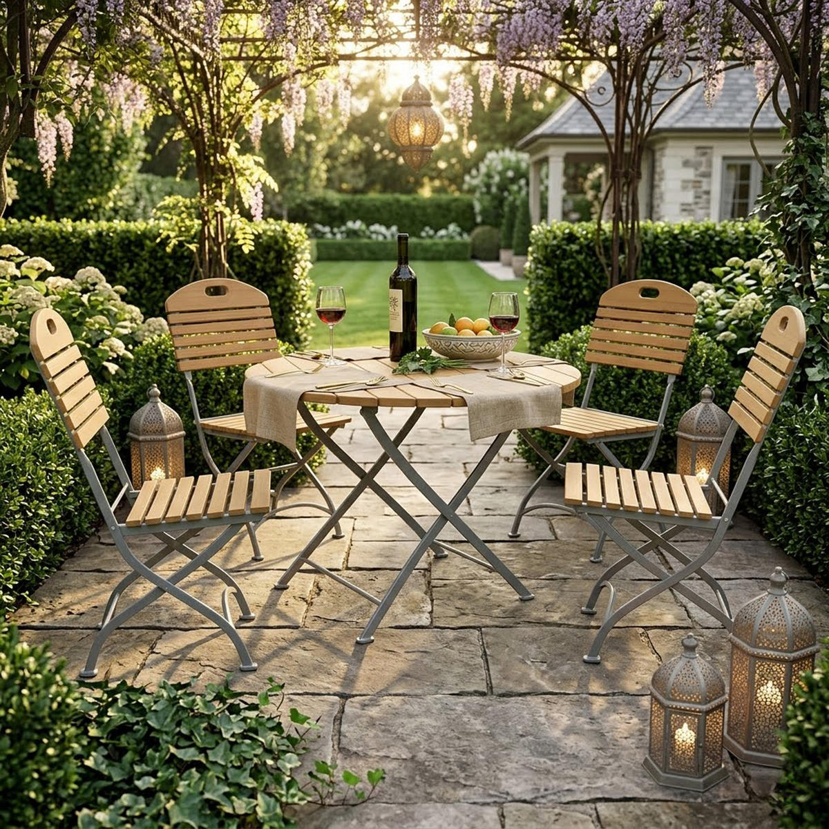 SITZGRUPPE Bad Belzig 5-teilig - Garten Set für 4 Personen - Gartensitzgruppe - Flachstahl verzinkt - Robinie - Grau, Holz - TPFGarden