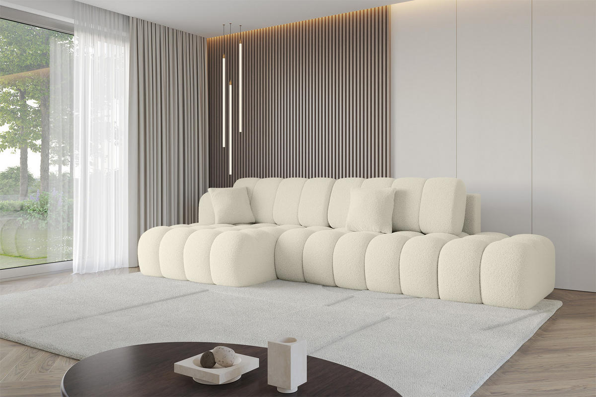 ECKSOFA mit Schlaffunktion Ottomane Links OLEA-L2 321x164x75 Beige Bouclé - Beige/Schwarz, Holzwerkstoff/Kunststoff (321/164cm) - ALTDECOR
