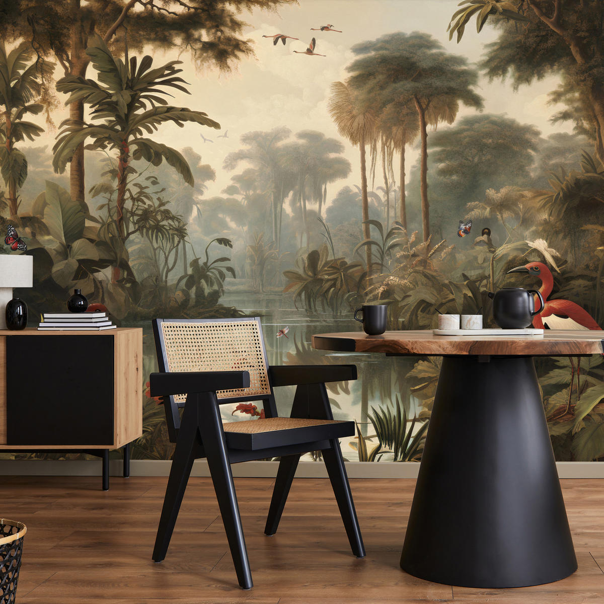 FOTOTAPETE Dschungel Tropische Pflanzen Vögel 100x70 - Gelb/Beige, Papier (100/70cm) - Muralo