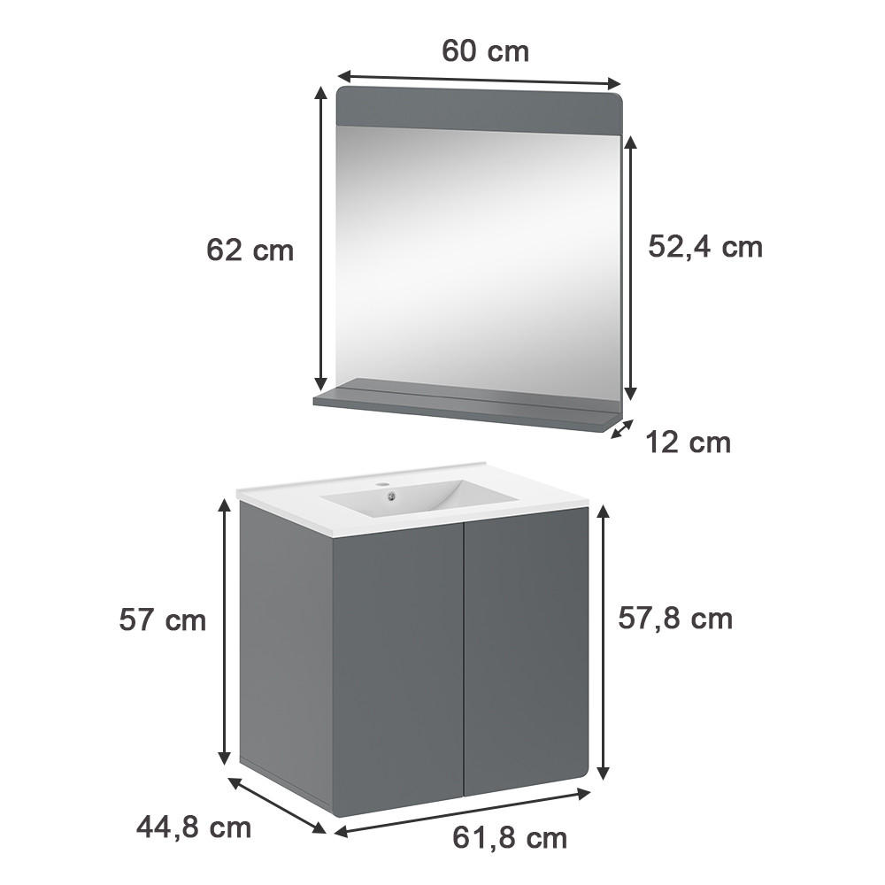 WASCHTISCHKOMBI Izan, Grau, 2 Teile - Grau, Holzwerkstoff (61.8/57.8/44.8cm) - Vicco