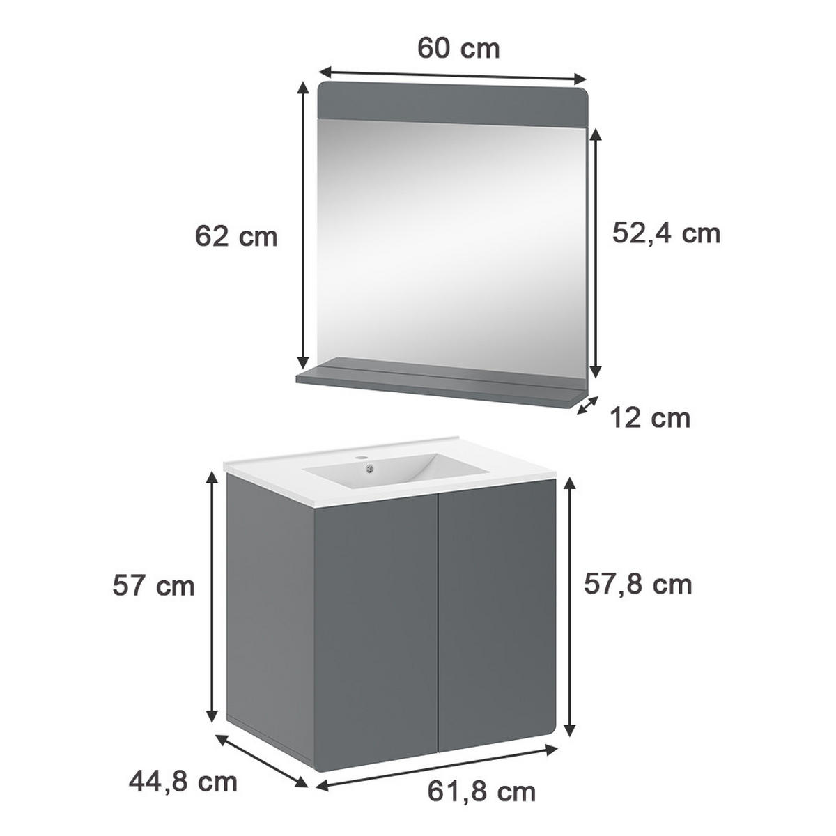 WASCHTISCHKOMBI Izan, Grau, 2 Teile - Grau, Holzwerkstoff (61.8/57.8/44.8cm) - Vicco