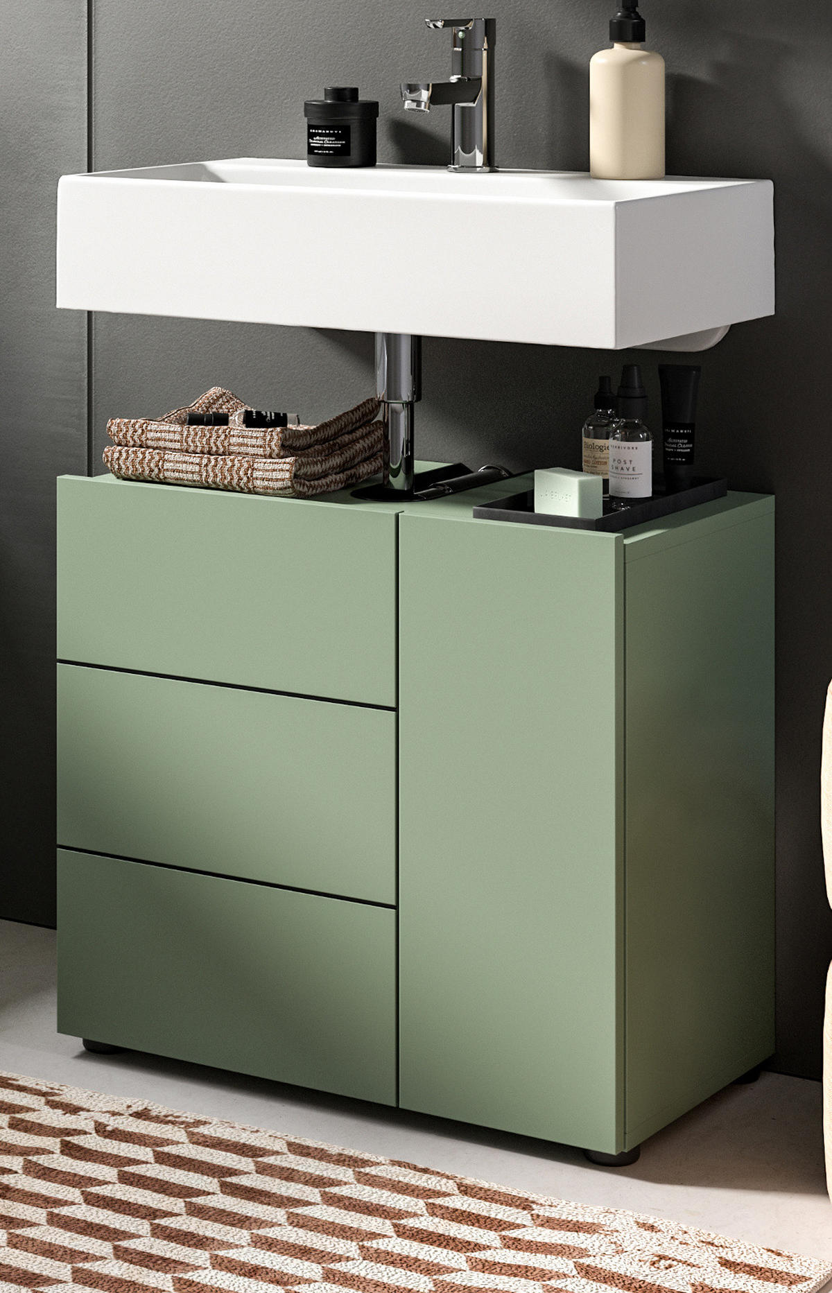 WASCHBECKENUNTERSCHRANK grün, Badezimmer Unterschrank 60 x 56 cm - Schwarz/Grün, Holzwerkstoff/Kunststoff (60/190/34cm) - Inn.Furn