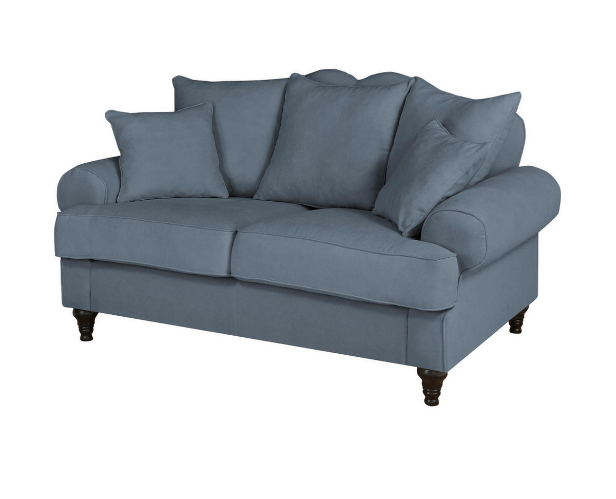 SOFA blau Landhaus, Couch 2-Sitzer 170 cm - Blau, Holz/Textil (170/95/100cm) - Furn.Design