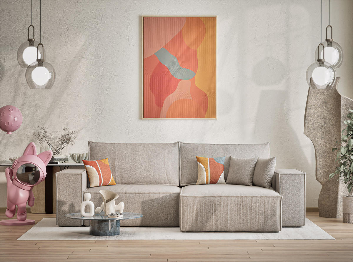ECKSOFA MIT SCHLAFFUNKTION Zaya Seidengrau Webstoff - Beige/Schwarz, Holz/Holzwerkstoff (255/148cm) - Maison de Reve