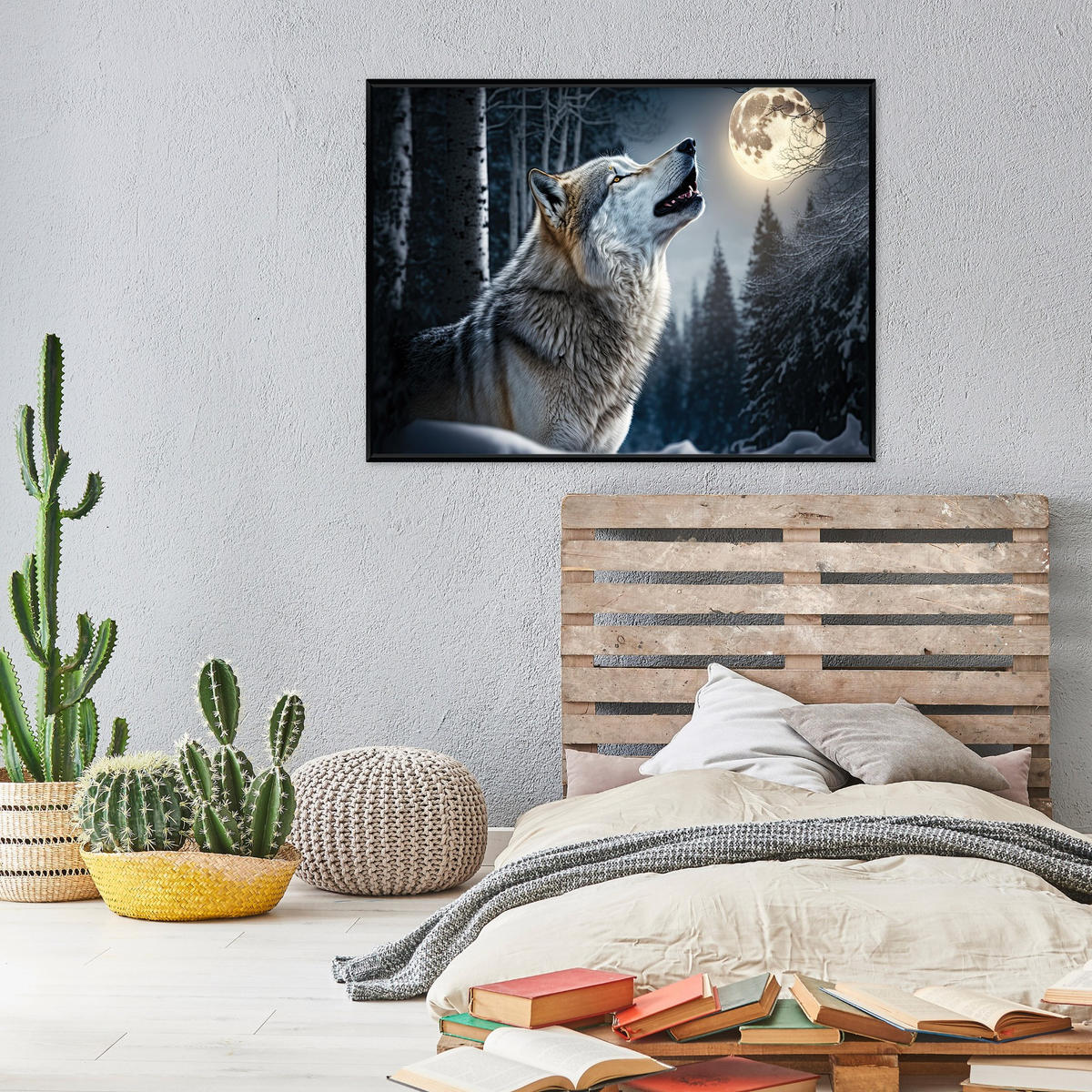 BILDER mit Rahmen Wolf Wald Schwarz 60x40 cm - Multicolor, Holzwerkstoff (60/40cm) - Wallarena