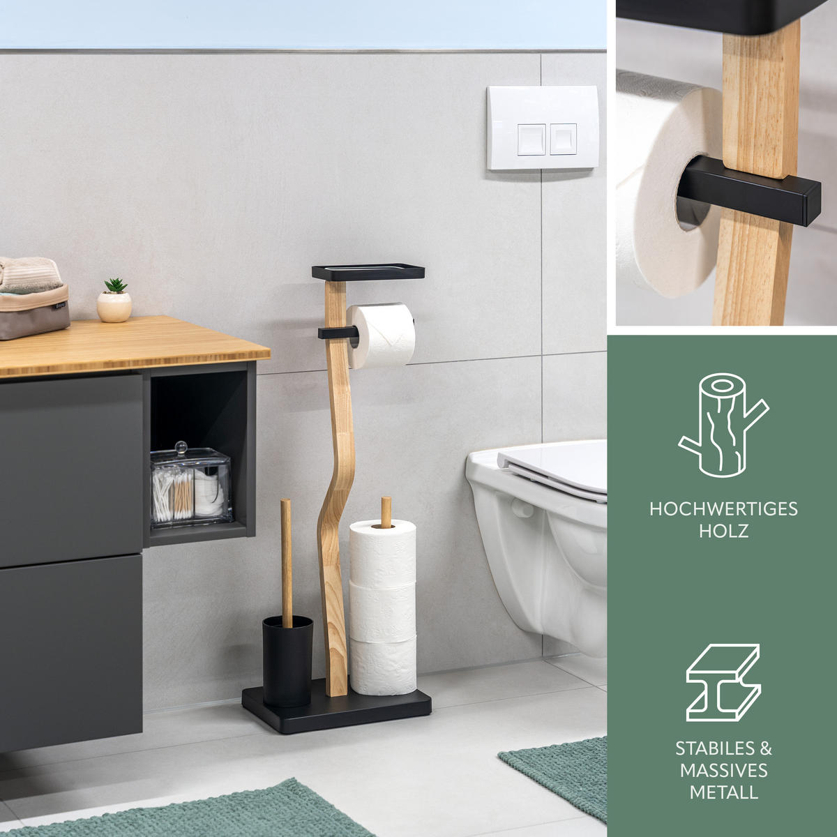 STAND-WC-GARNITUR 4IN1, schwarz - Schwarz, Holz (30/80/20cm) - eluno