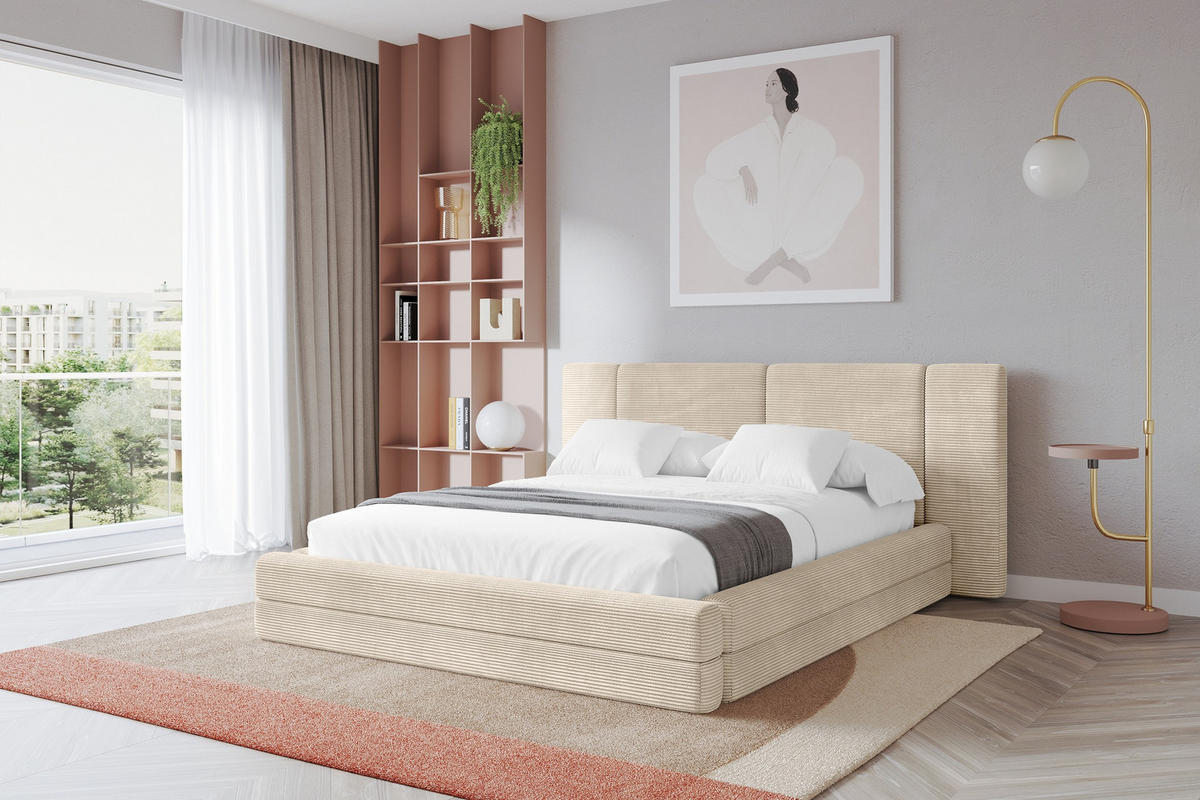 POLSTERBETT mit Bettkasten und Lattenrost, Boxbett ohne Matratze - TEVO 140x200 Beige - Creme, Holzwerkstoff/Textil (140/200cm) - ALTDECOR