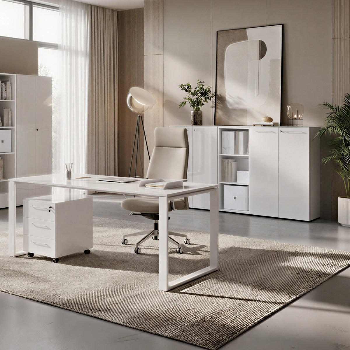 SCHREIBTISCH-SET MUENCHEN 160x80 cm Weiß | Glasplatte & Container - Weiß, Glas/Metall (80/160/75cm) - KADIMA DESIGN