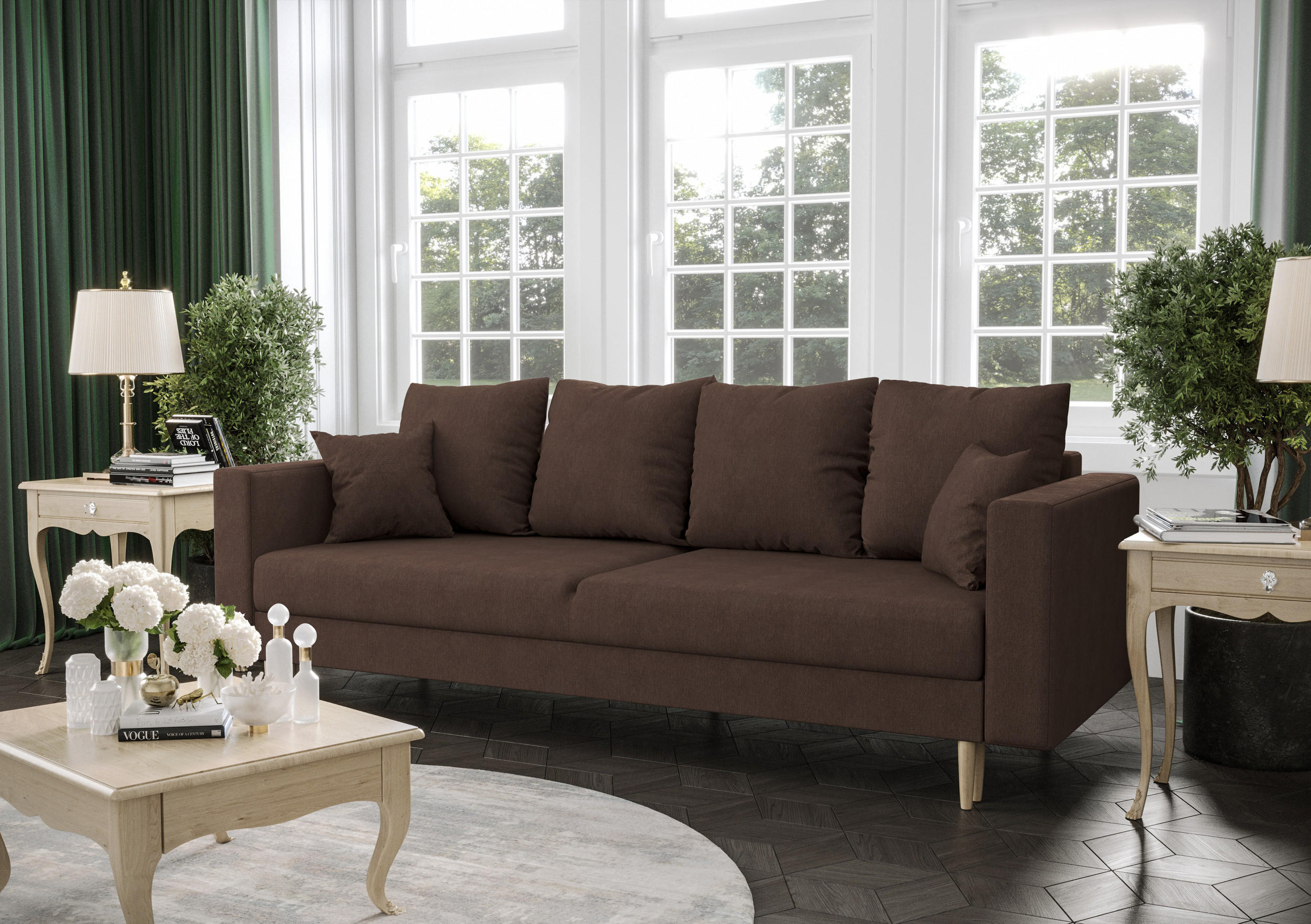 SOFA KRISTI mit Schlaffunktion COSMIC 800 Sofa mit Stauraum - Dunkelbraun, Textil (90/87/230cm) - Bedante