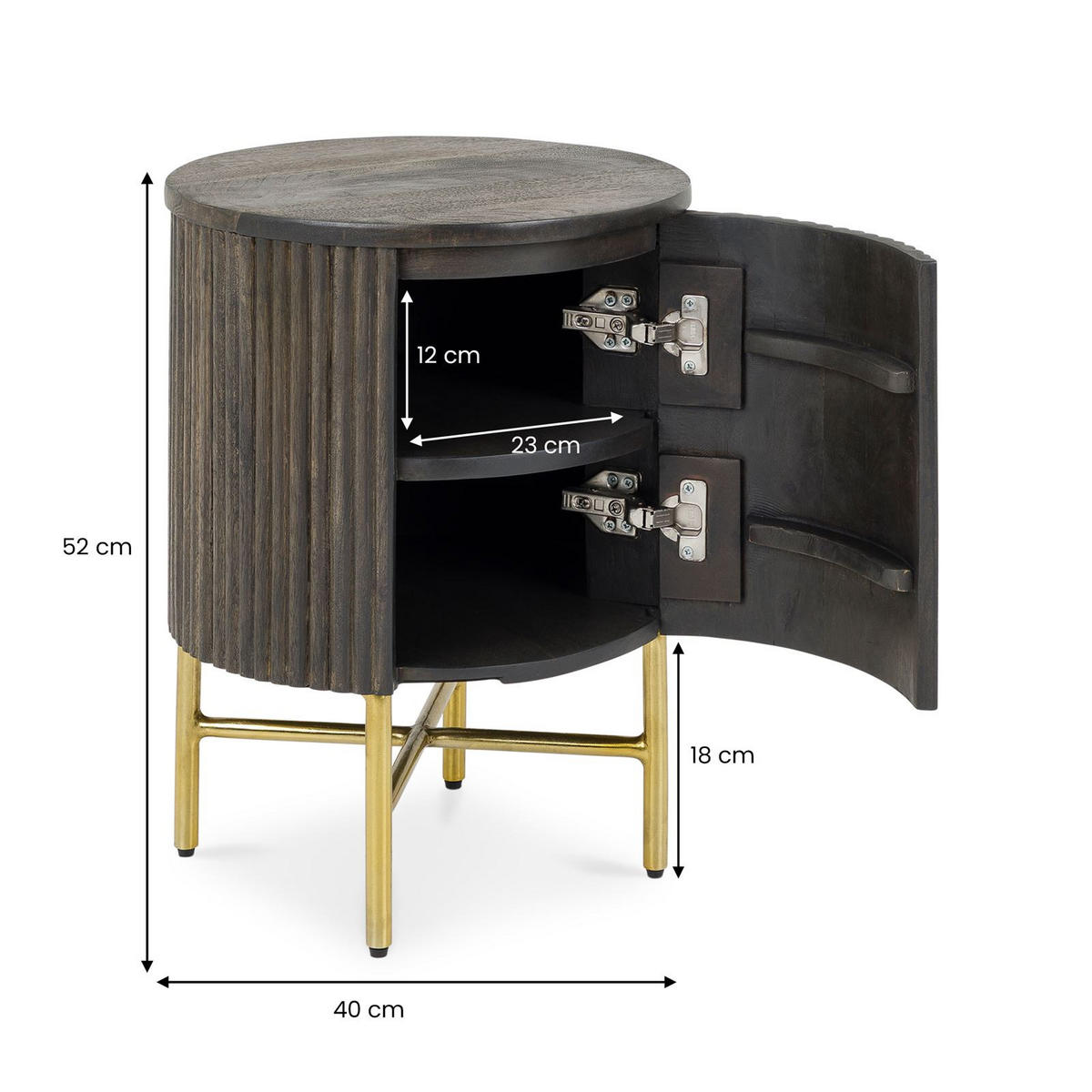 NACHTTISCH FLUTED braun - Braun, Metall (40/52/40cm) - IDIMEX