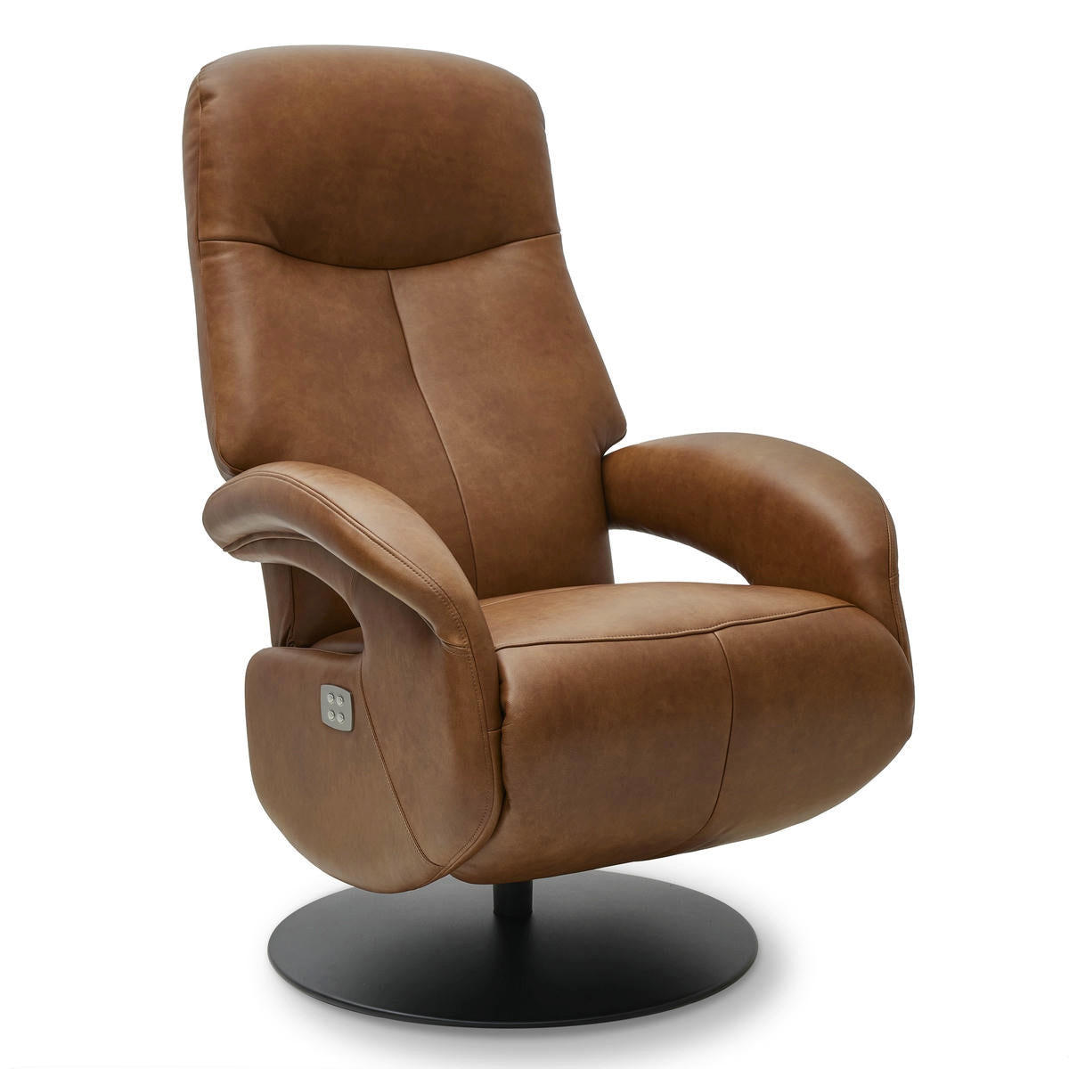 RELAXSESSEL Echtleder Cognac Braun - Schwarz/Braun, Leder/Metall (79/115/85cm) - Furnhouse