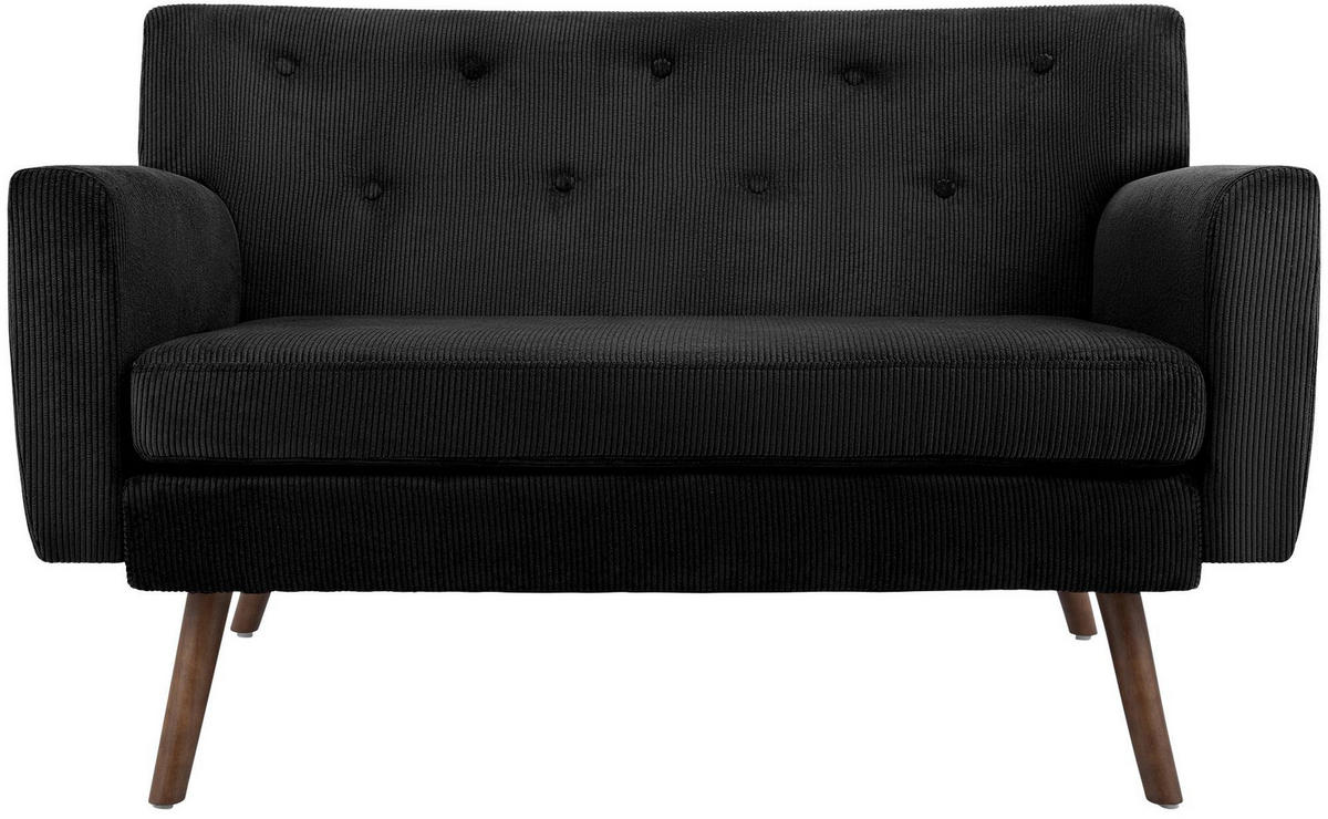 SOFA Arne Cord 2-Sitzer 120x74x81cm Cord Schwarz Couch - Schwarz, Kunststoff (120/81/74cm) - DELUKE
