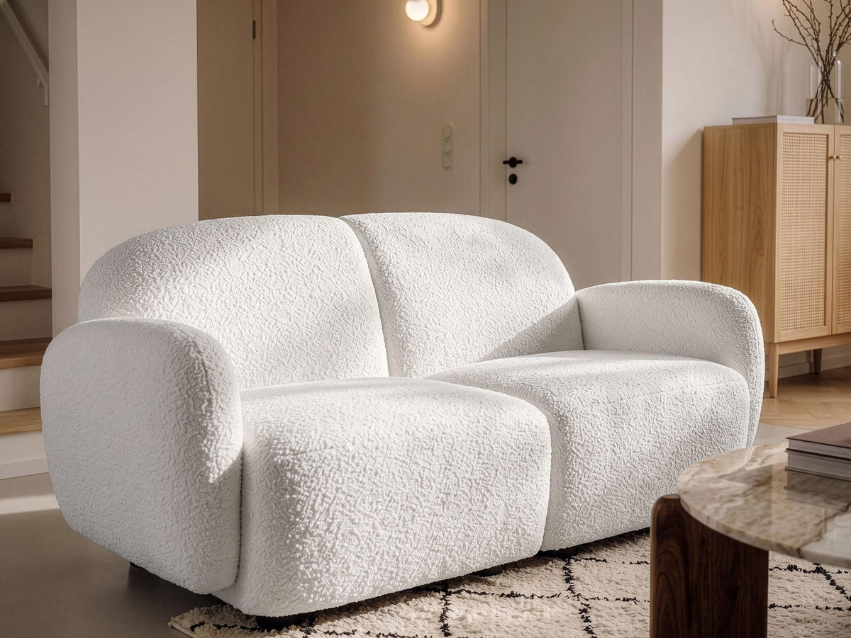 2-SITZER-SOFA Bouclé Weiß Jule - Schwarz/Weiß, Textil (151/77/82cm) - Beliani