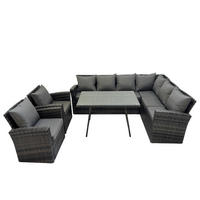 LOUNGEMÖBEL-SETS mit Esstisch Sofa Polyrattan Dunkelgrau 8-Sitzer - Dunkelgrau/Grau, Glas/Kunststoff - Fimous