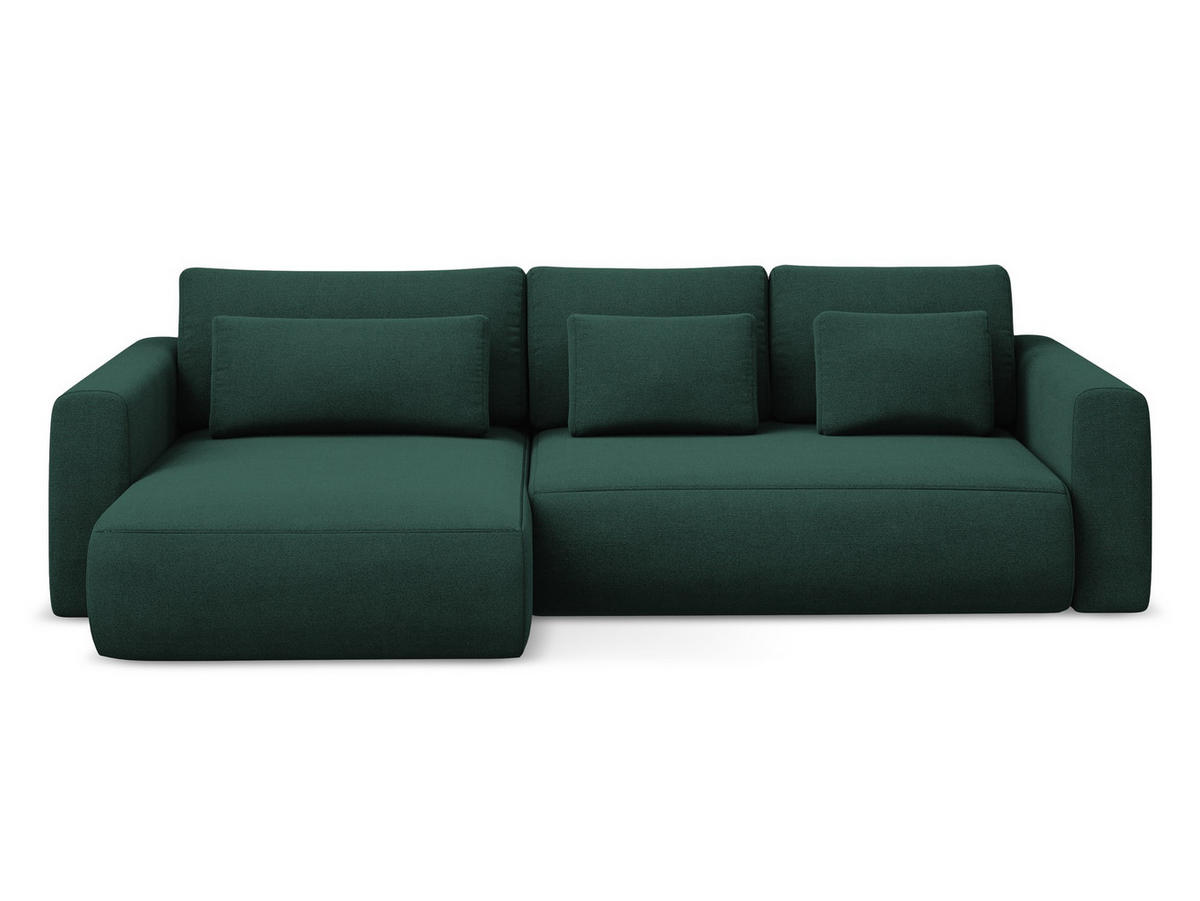 ECKSOFA mit Schlaffunktion Strukturstoff Stoff Grün - Dunkelgrün/Schwarz, Kunststoff/Textil (149/278cm) - Makamii
