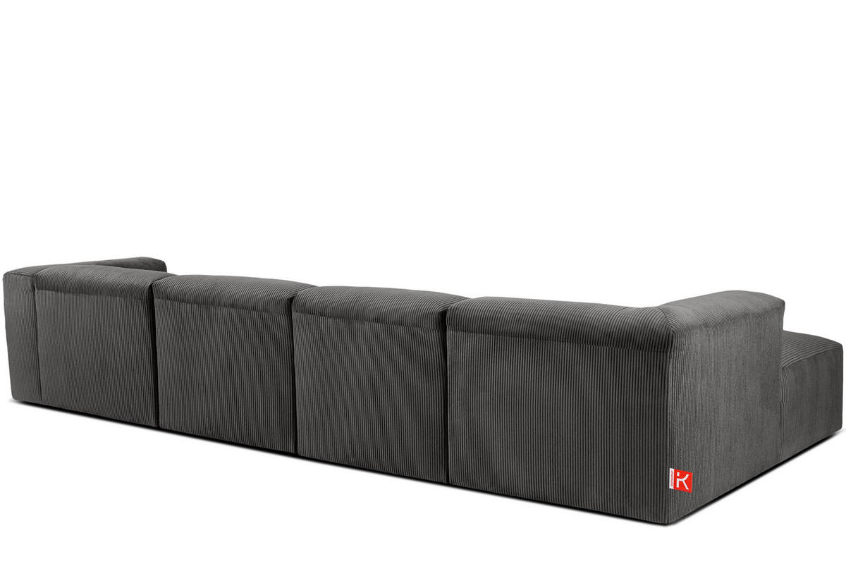 ECKMODULSOFA-LINKS BUFFO 6-Sitzer mit extrem weicher Sitzfläche, Kordstoff, grau - Grau, Textil (377/180cm) - KONSIMO®