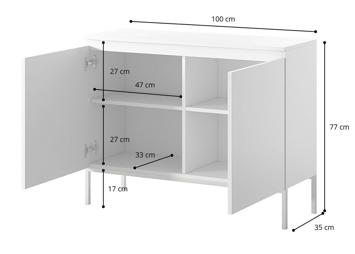 SIDEBOARD Bemmi Weiß mit schwarzen Beinen 2-türig 100 cm - Schwarz/Weiß, Holzwerkstoff/Metall (100/77/35cm) - Selsey
