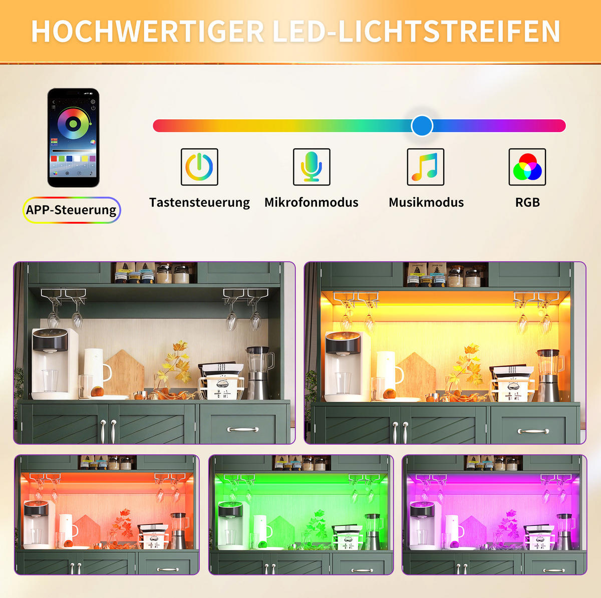 BUFFET 120/40/188 cm aus MDF mit LED-Beleuchtung Grün - Grün, Holzwerkstoff (120/188/40cm) - Modenvie