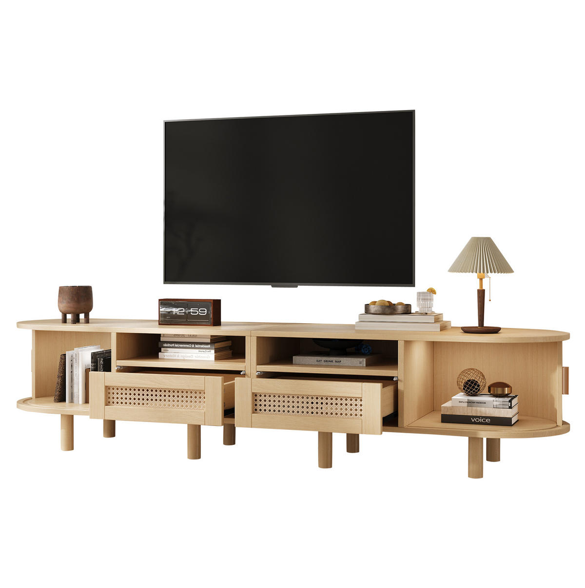 LOWBOARD 170/40/40 cm aus MDF mit Rattanfront und Schiebetüren Eiche hell - Naturfarben, Holzwerkstoff (170/40/40cm) - Modenvie