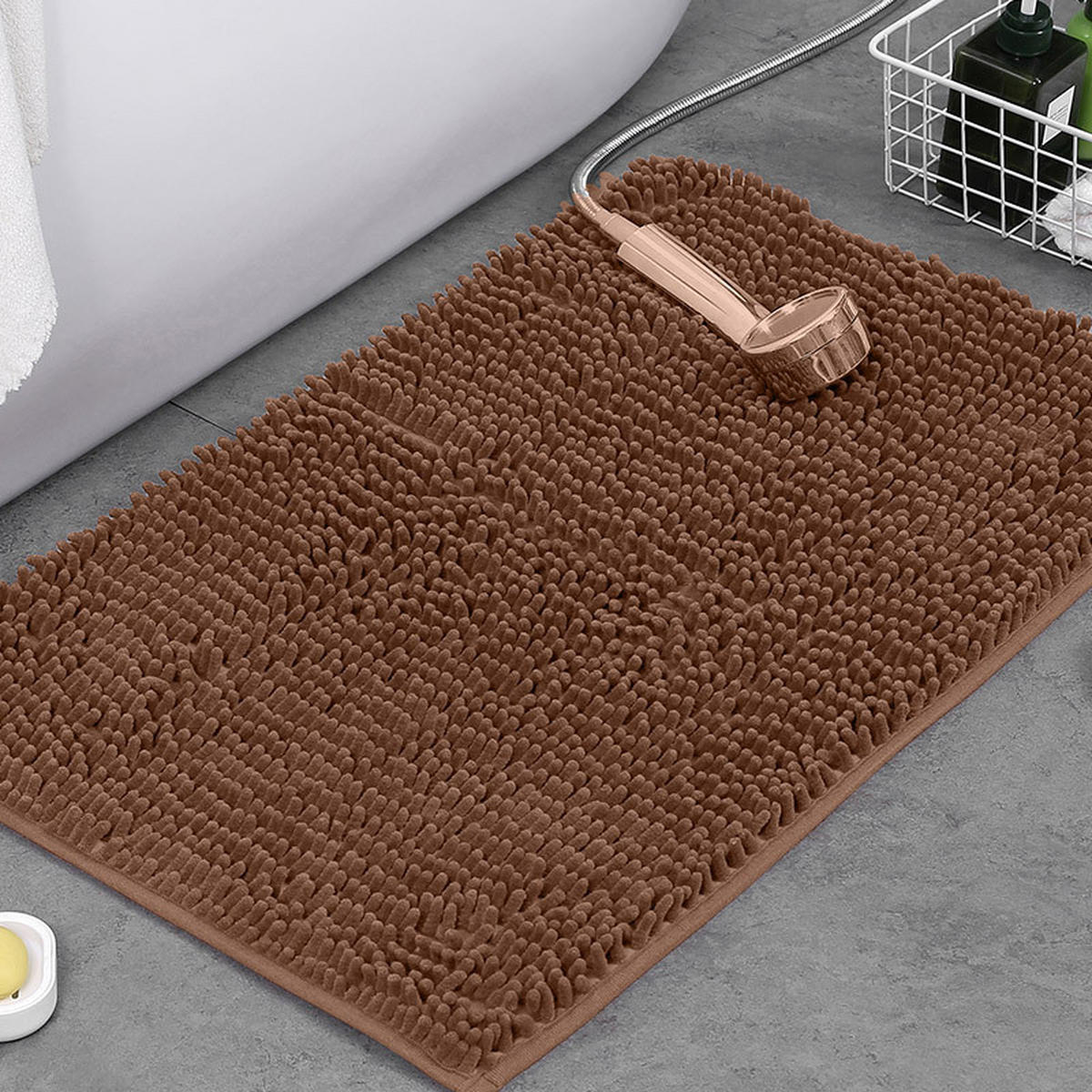 DUSCHMATTE – 40 x 60 cm – Braun – Chenille-Material - Dunkelbraun, Textil (30/25cm)