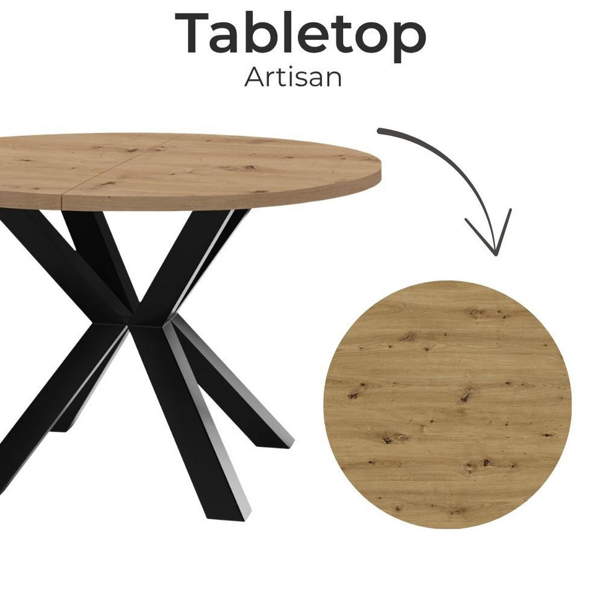 ESSTISCH RAL mit Holzbeinen, Durchmesser: 110 / 210 cm Eiche Artisan / Schwarz - Schwarz/Eiche Artisan, Holz (110/210/77cm) - Dekori_Interiors