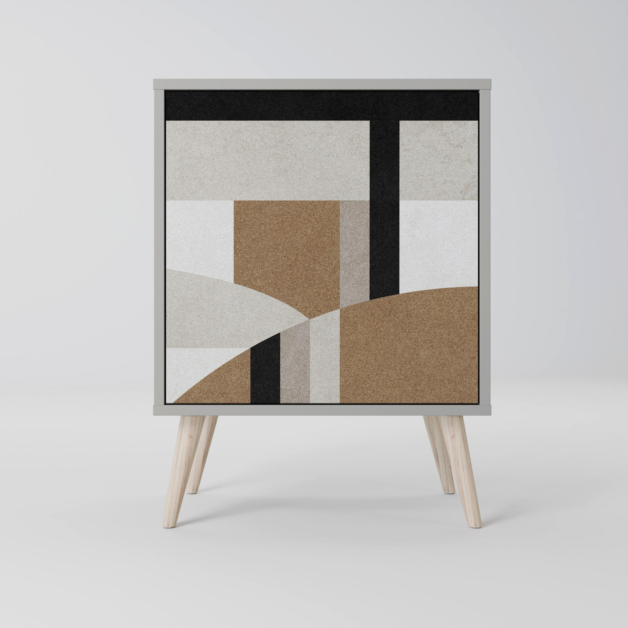 SIDEBOARD DELICATE MEMENTO, Grau, 57,5x42x77,5 cm, Schräge Buchenholzfüße - Buchefarben/Multicolor, Holzwerkstoff/Buchenholz (57.5/77.5/42cm) - SpaceRebels