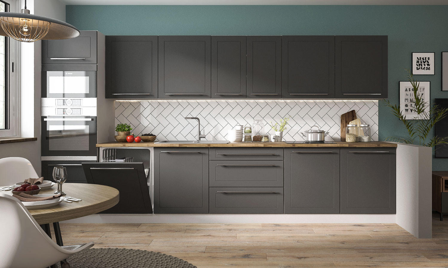 KÜCHENLEERBLOCK Quantum grau matt / graphit matt 11-teilig - Anthrazit/Grau, Holzwerkstoff/Metall (380/207/60cm) - Feldmann-Wohnen