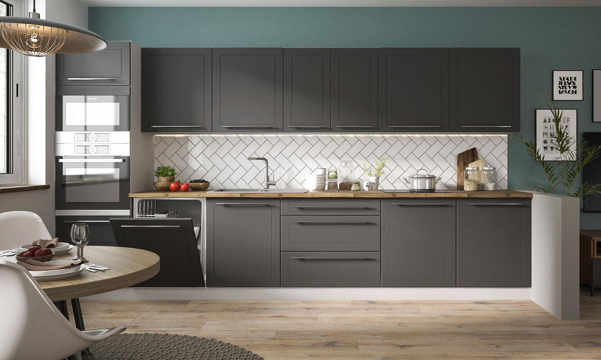 KÜCHENLEERBLOCK Quantum grau matt / graphit matt 11-teilig - Anthrazit/Grau, Holzwerkstoff/Metall (380/207/60cm) - Feldmann-Wohnen