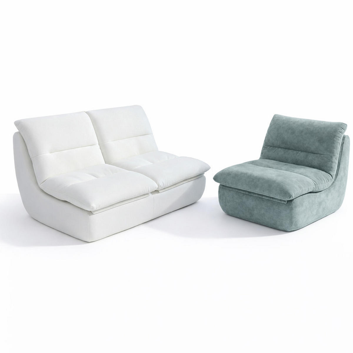 SITZGARNITUR Nuvia Sofa und Sessel Weiß und Salbei - Salbeigrün/Weiß, Textil (160/73/100cm) - COCO Living