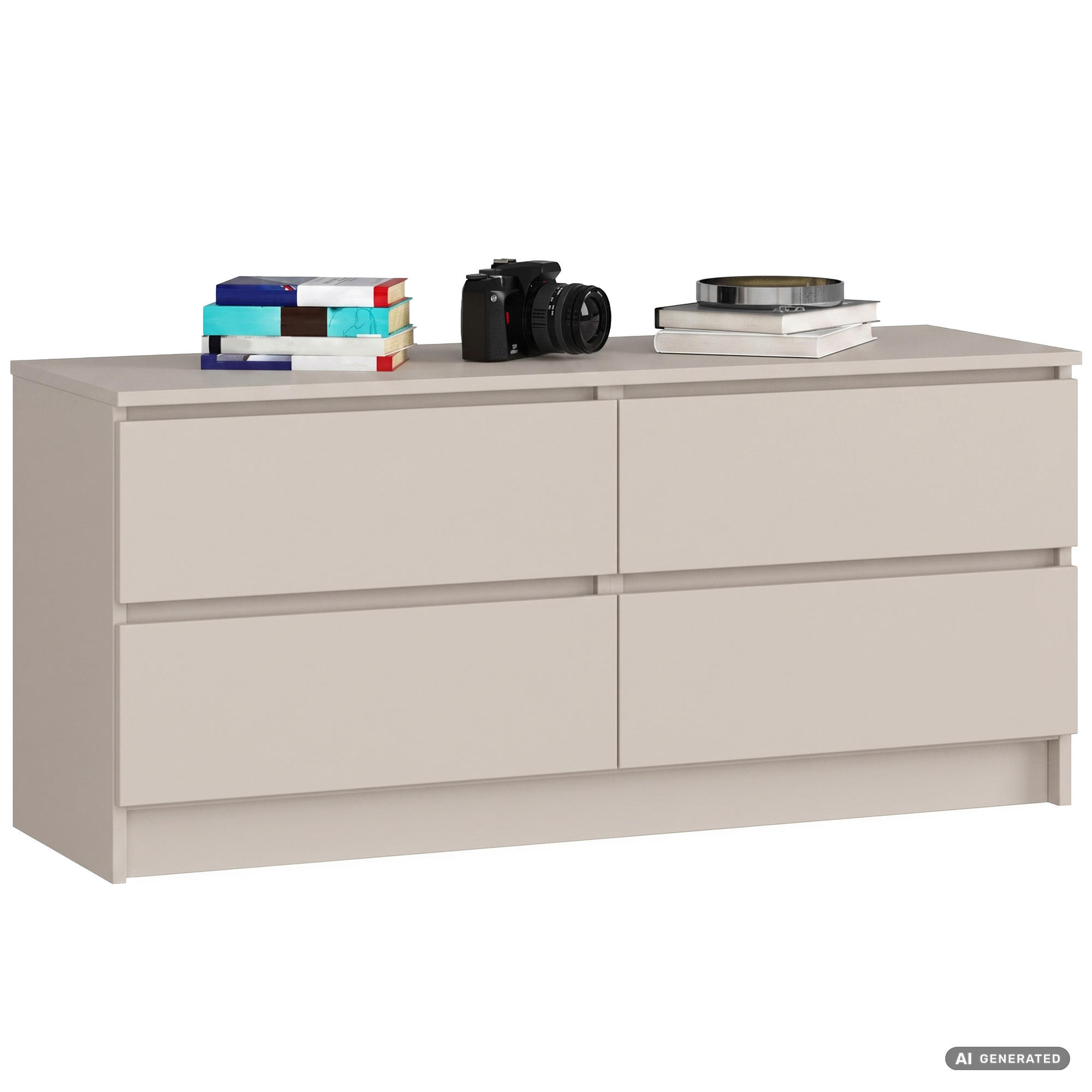 KOMMODE K120 Kaschmir 120 cm 4 Schubladen Farbe Kaschmir B120xH55xT40 cm - Beige, Holzwerkstoff (120/55/40cm) - Akord