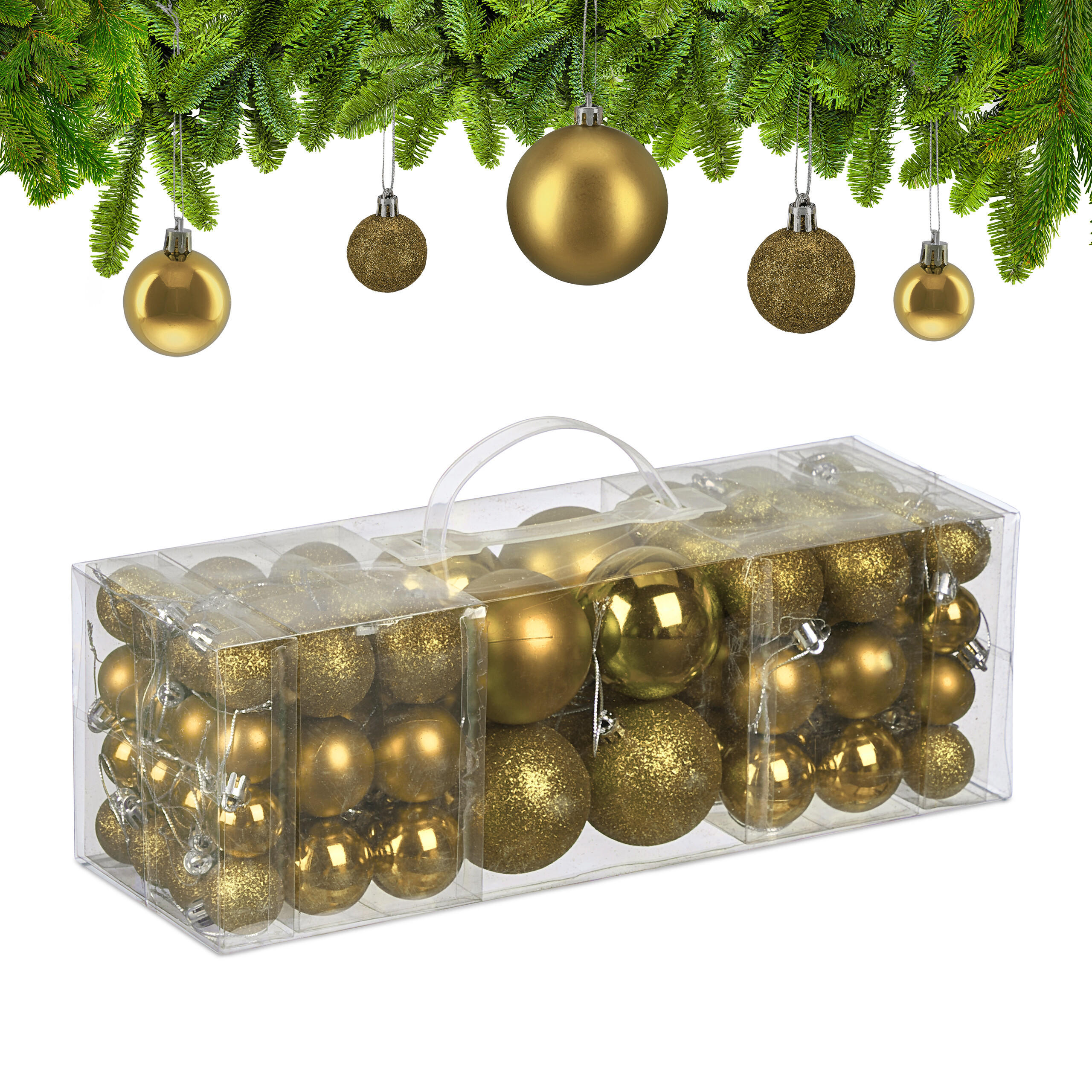 76XWEIHNACHTSKUGELN - Goldfarben, Kunststoff (6/7/6cm) - Relaxdays