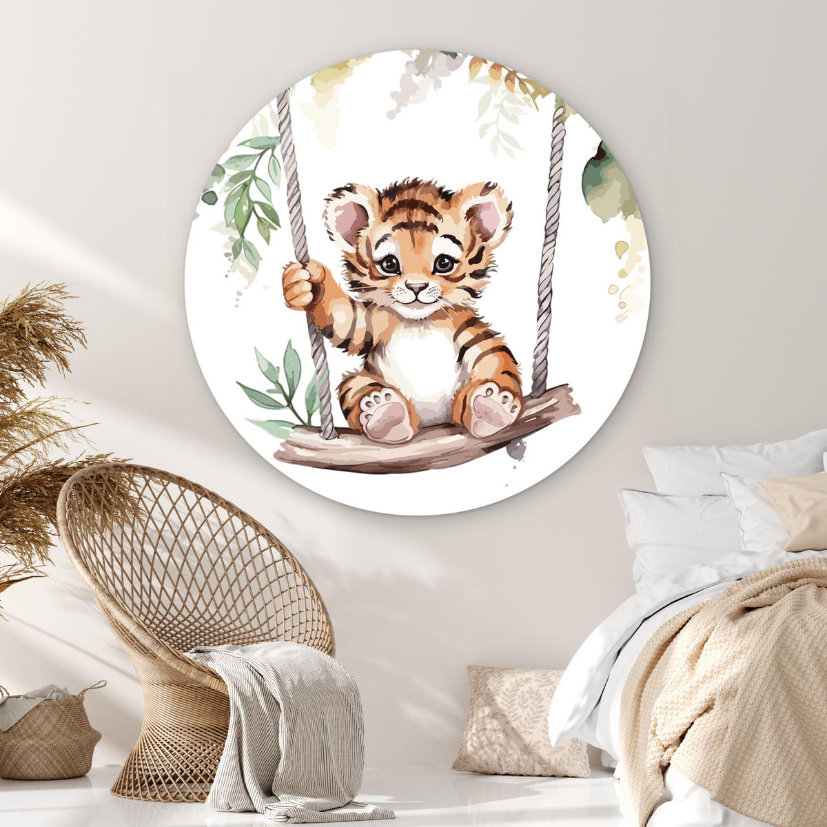 WANDBILD Tiger - Tier - Kinder - Dschungel Room Decor 140x140 cm - Dunkelorange, Kunststoff (140/140cm) - MuchoWow