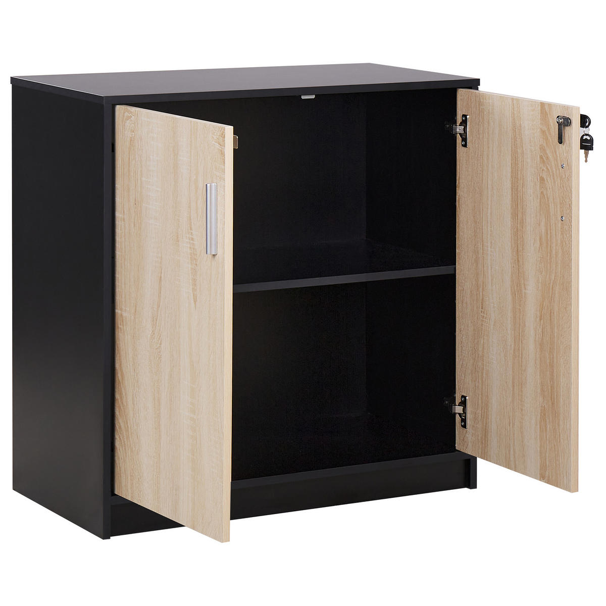 AKTENSCHRANK heller Holzfarbton/schwarz 80 cm 2 Türen Zehna - Hellbraun/Schwarz, Holzwerkstoff (80/80/40cm) - Beliani