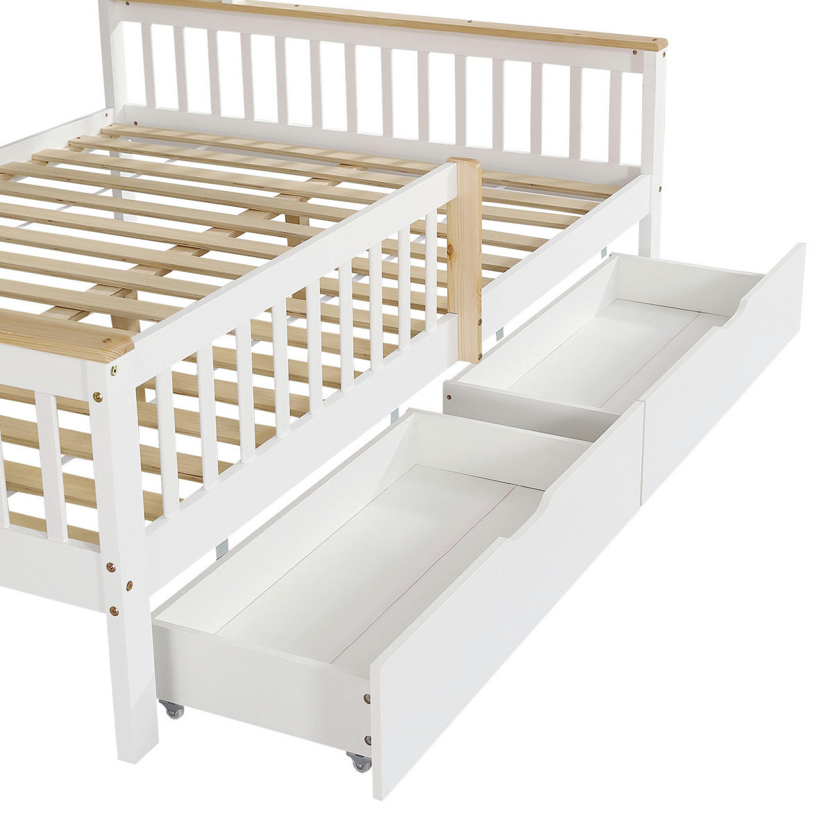 KINDERBETT 140/200 cm Weiß/Natur mit Dach, Fallschutz und 2 Schubladen - Weiß, Holz (140/200cm) - MIVRAY