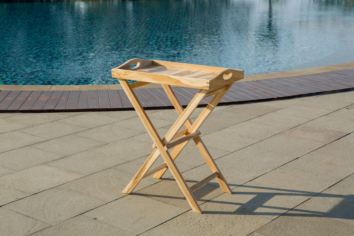 SERVIERTISCH Teaka mit abnehmbarem Tablett, 60x40 cm,Teakholz, klappbar - Naturfarben, Holz (40/60/65cm) - TPFGarden