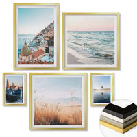 WANDBILDER 5er Set - 50x50 cm & 20x30 cm & 40x60 cm Goldrahmen - Vögel im Flug, Himmel, Mond - Goldfarben, Kunststoff (40/60cm) - ArtPrintCave