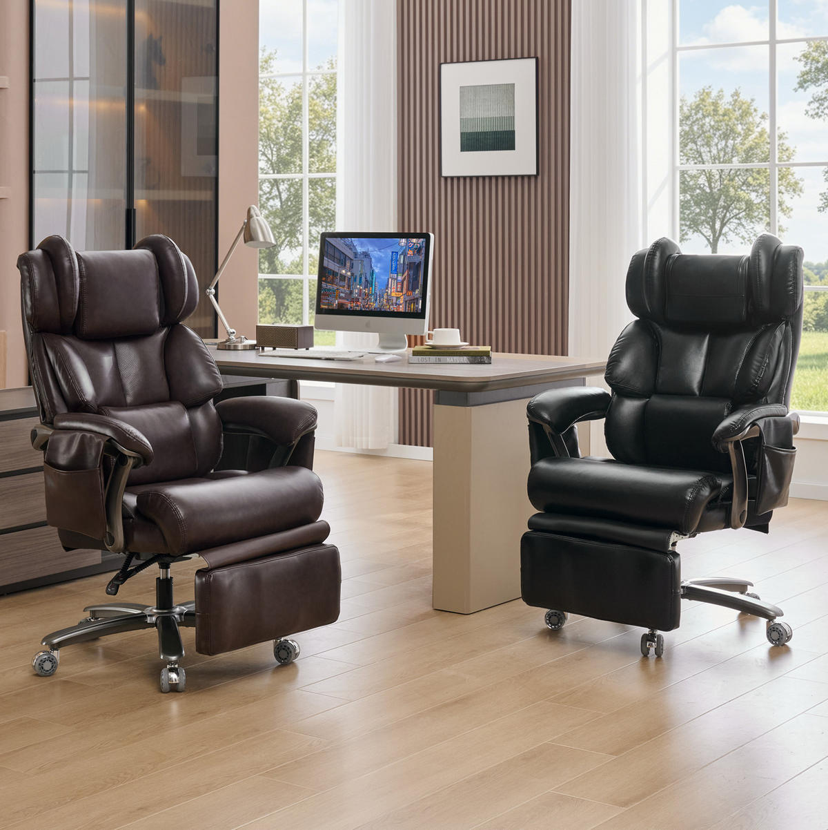 BÜROSTUHL mit Massage- und Heizfunktion PU-Leder Brown - Braun, Kunststoff (76.5/121.5/85.5cm) - Meubliv
