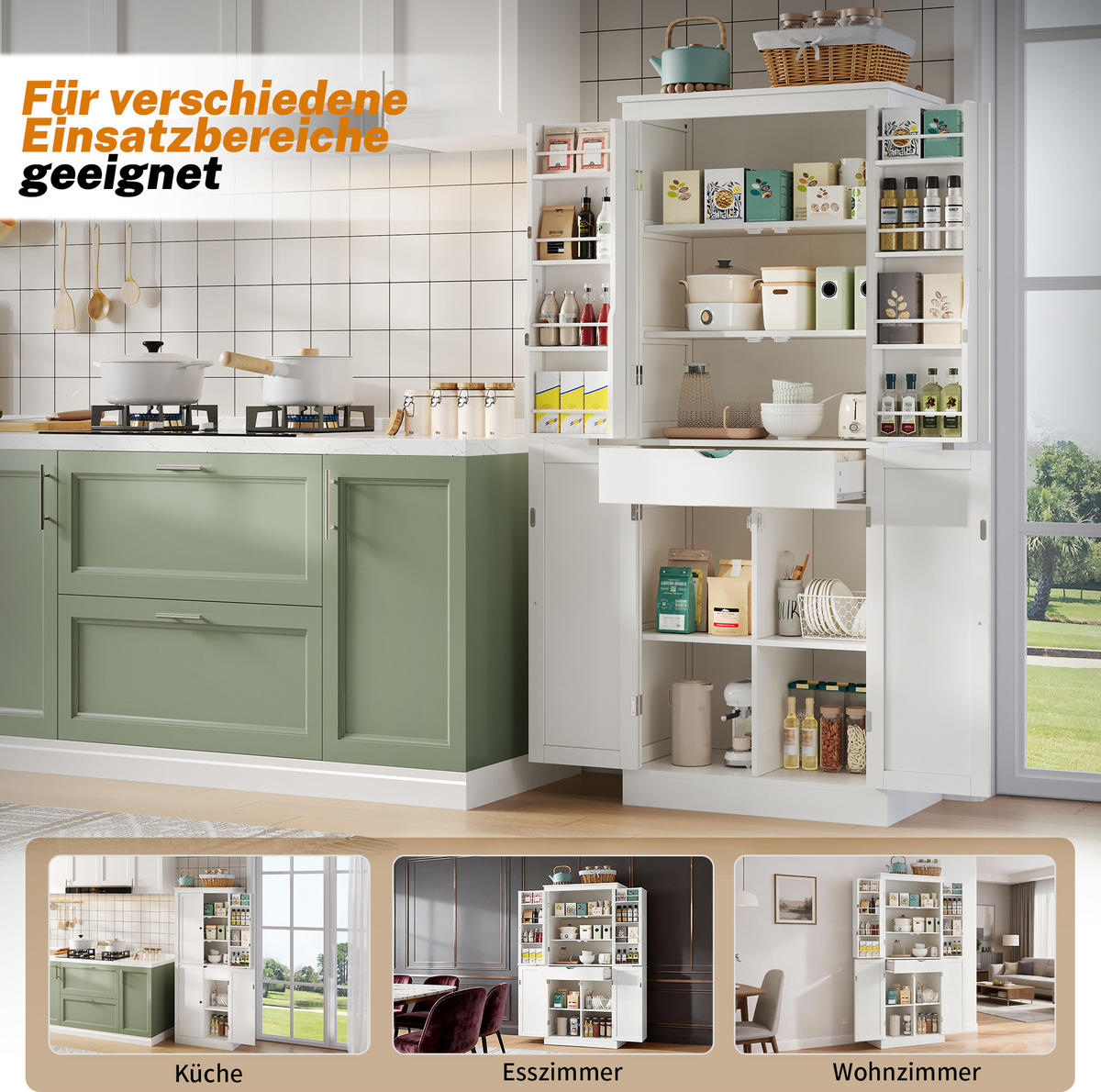 BUFFETSCHRANK 75/40/182 cm mit Innenschublade, Türablagen und vielseitigem Stauraum, Weiß - Weiß, Holzwerkstoff (75/180/40cm) - Redom