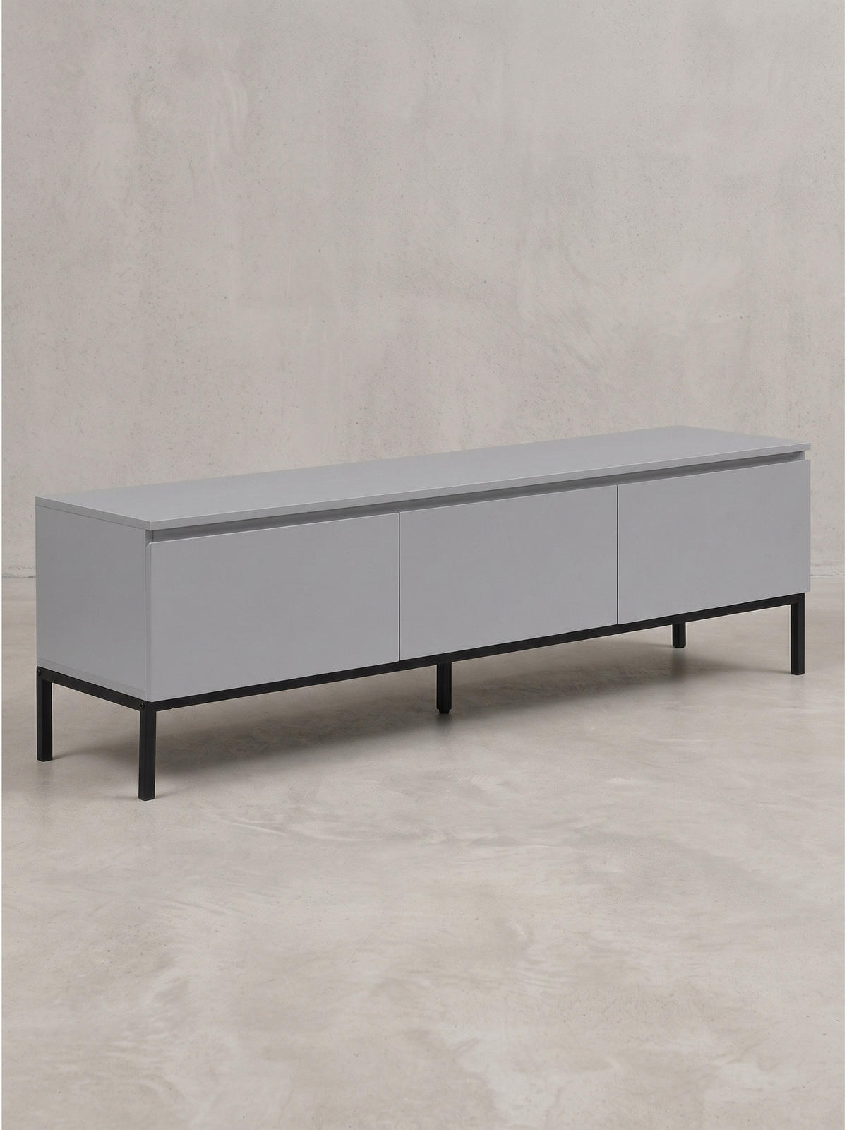 LOWBOARD GAETA, MDF, Hellgrau, 150 x 37 x 46 cm - Schwarz/Grau, Holzwerkstoff/Metall (150/46/37cm) - KADIMA DESIGN
