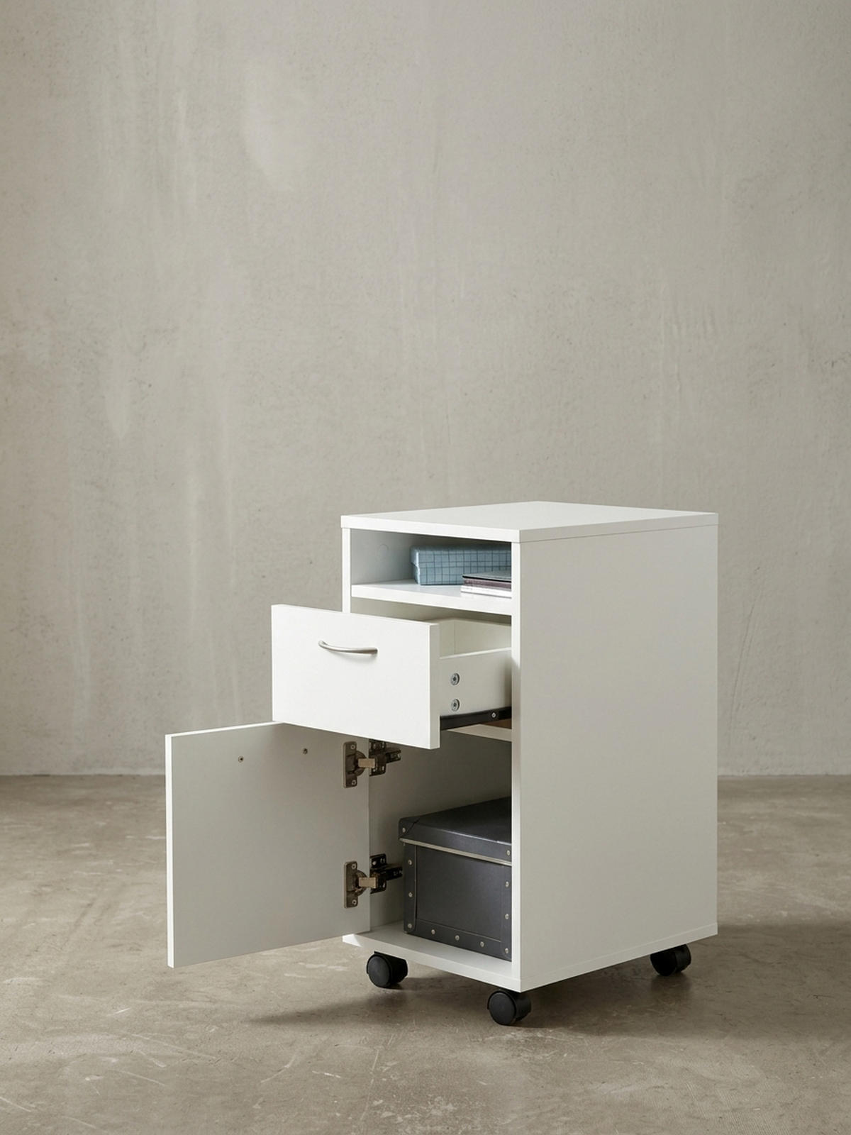 ROLLCONTAINER – Weiß, Schreibtischcontainer, viel Stauraum, Rollen, modern - Schwarz/Weiß, Holz/Kunststoff (33/63/38cm) - KADIMA DESIGN