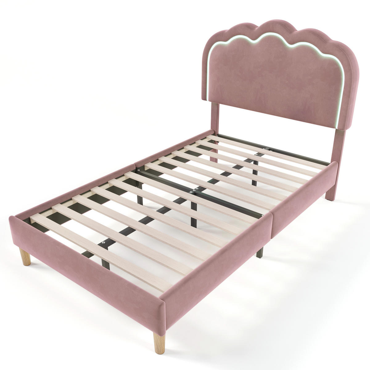 POLSTERBETT 90/190 cm Rosa aus Samt mit LED-Kopfteil - Pink, Textil (90/200cm) - OKMYHOME