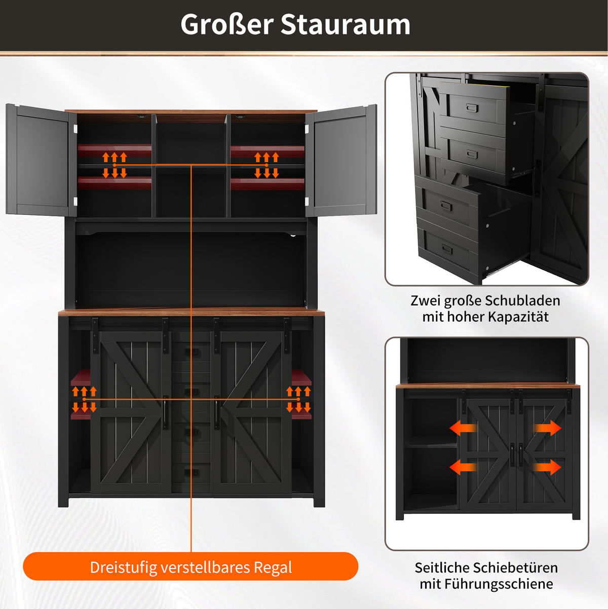 BUFFET 115/40/174,7 cm schwarz aus MDF/Metall mit LED - Schwarz, Holzwerkstoff (115/174.7/40cm) - OKWISH